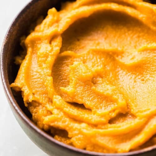 pureed pumpkin in bowl from scratch