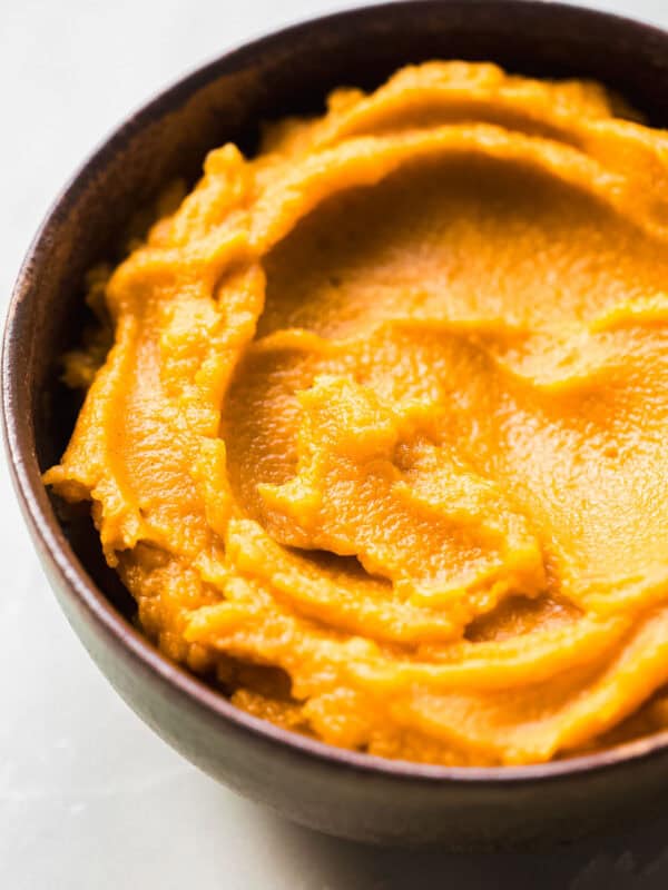 pureed pumpkin in bowl from scratch