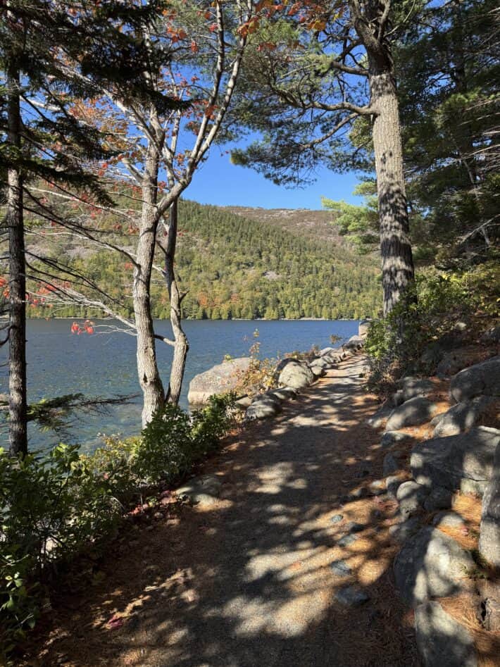 hiking Jordan pond in fall in maine