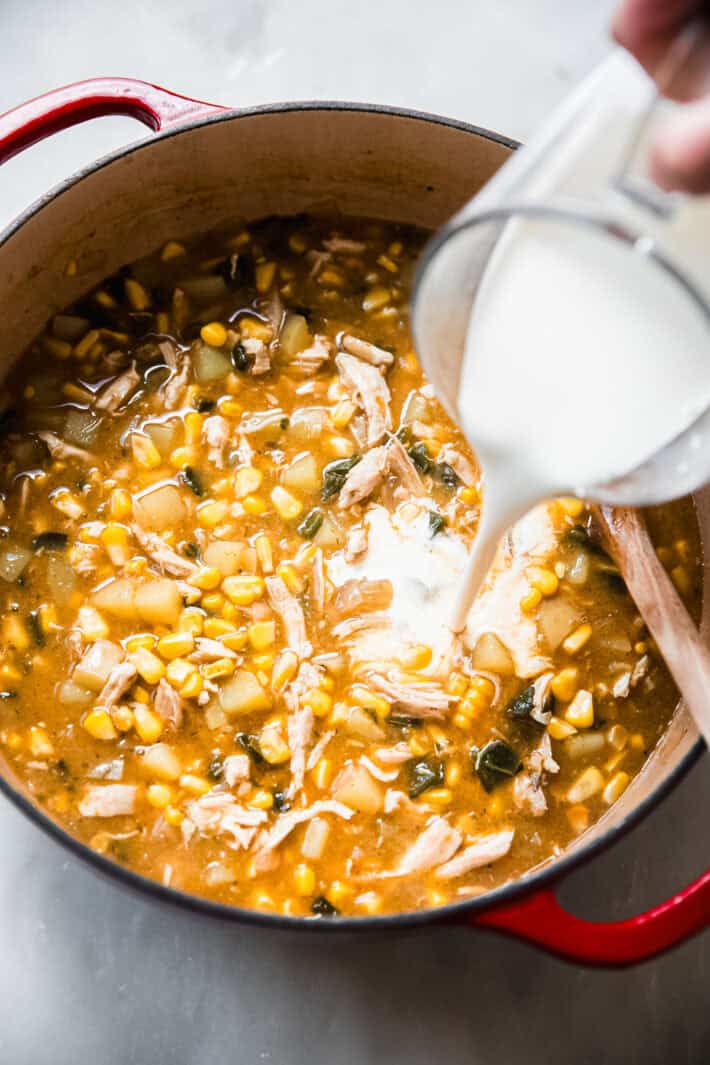 heavy cream added to chicken and corn chowder