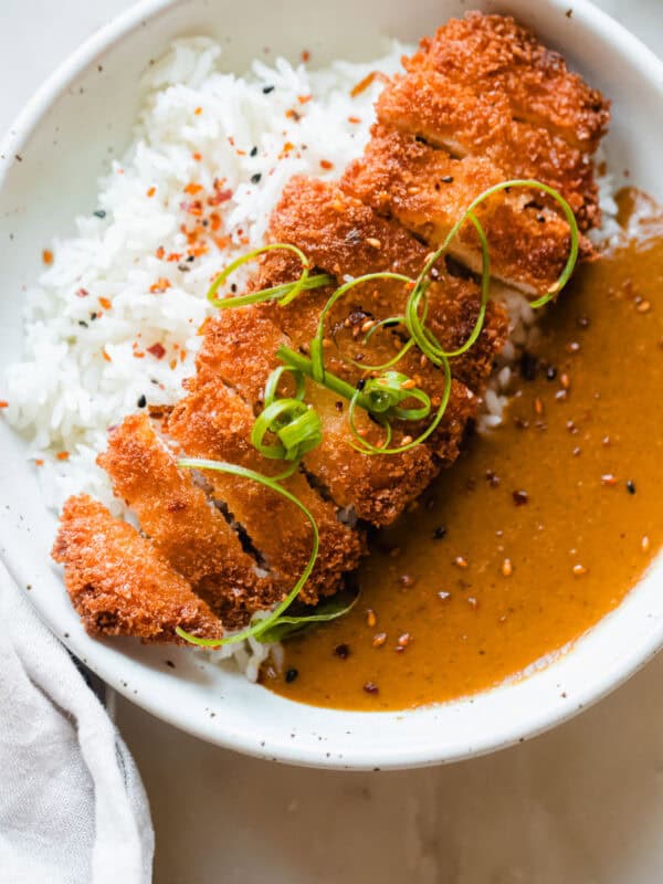 Katsu chicken with curry and white jasmine rice