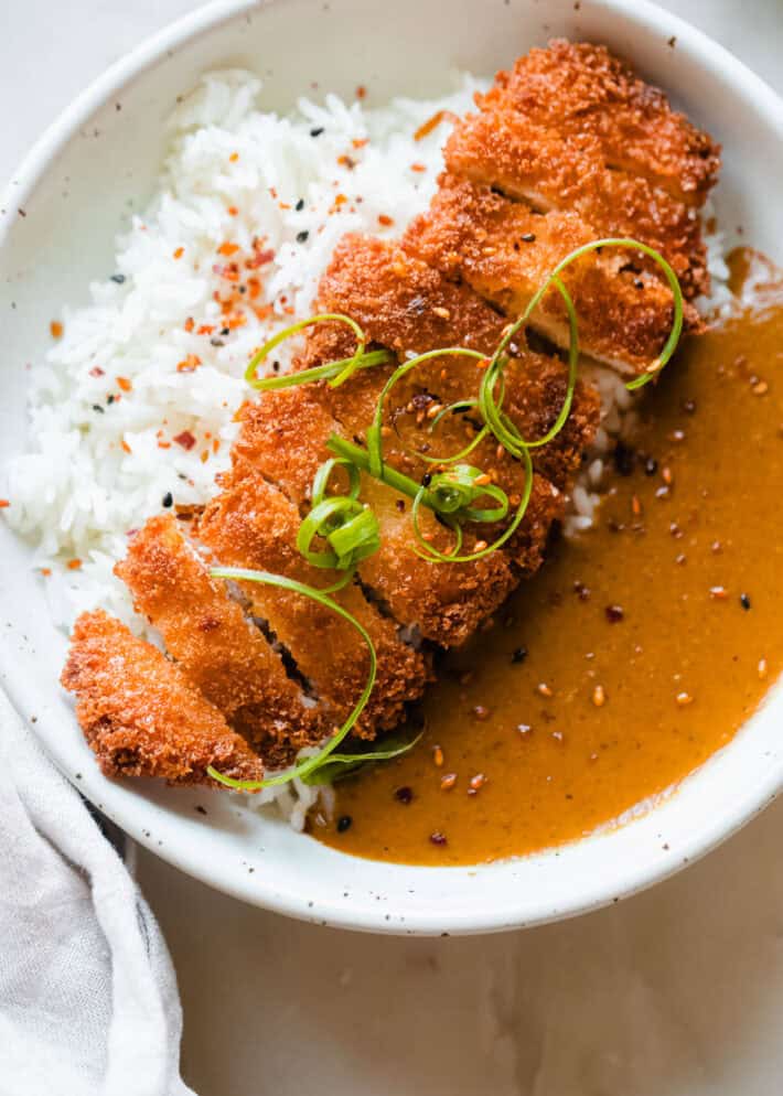 Katsu chicken with curry and white jasmine rice